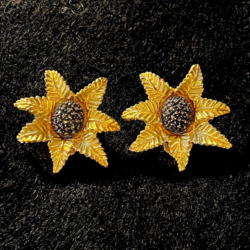 Judith Jack Signed Earrings, Gold Plated with Marcasite Centers